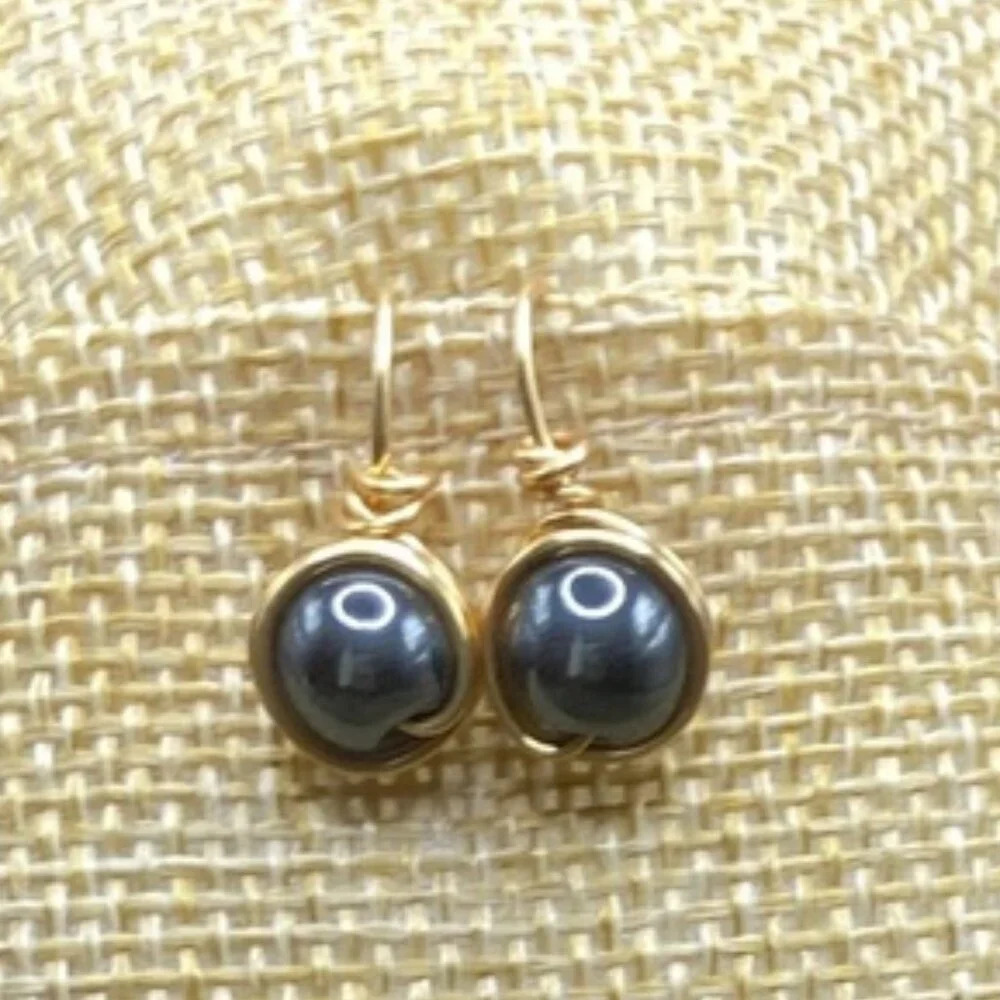Gray hematite gold statement spheres dangle earrings/fall vibes/8mm